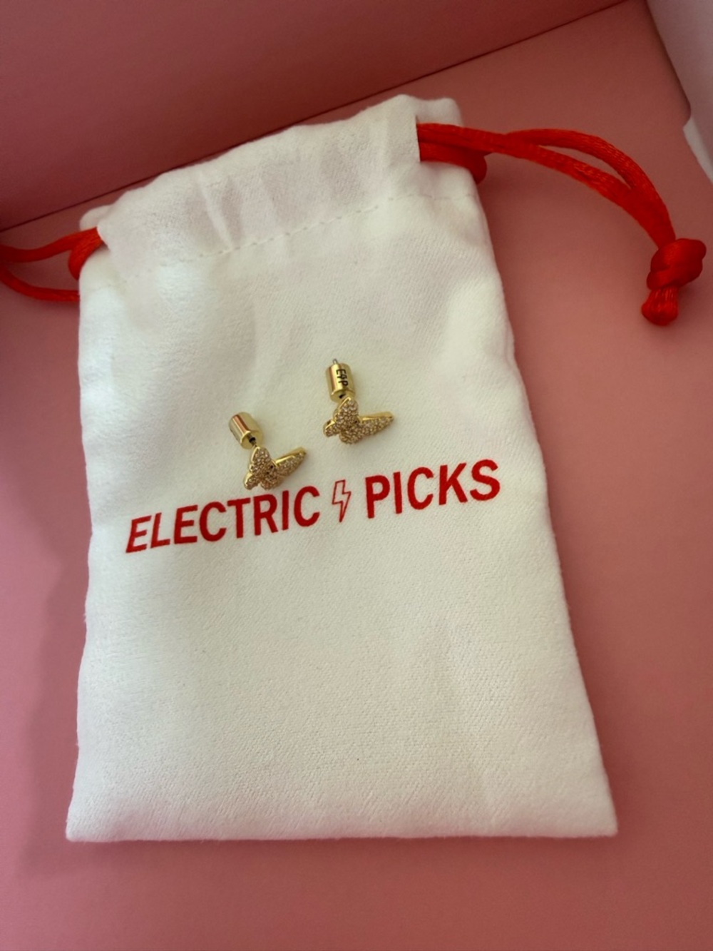 Electric Picks Gold Butterfly Crystal Stud Earrings - Picture 2 of 2